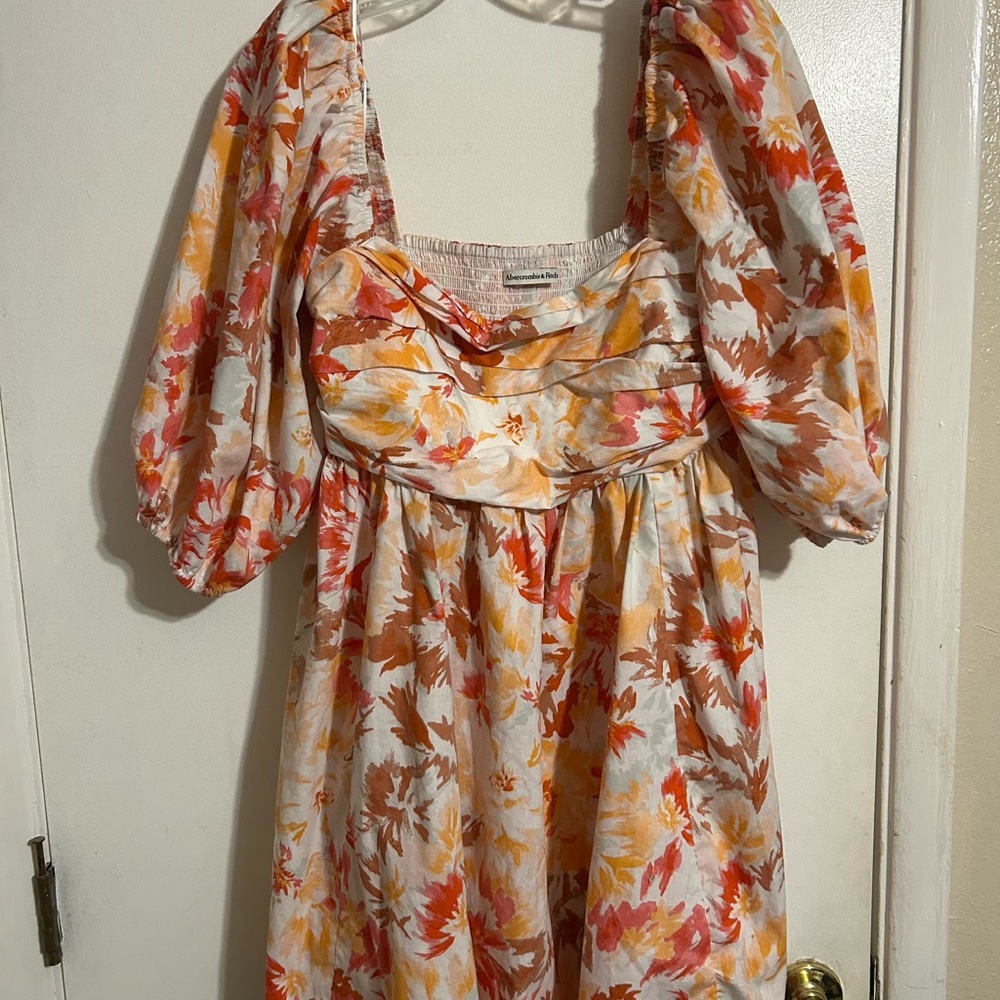 Abercrombie & Fitch Floral Midi Dress - Orange and White